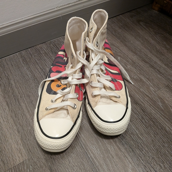 Converse Cream and Black High-Tops with Graphic Detail - Picture 3 of 4